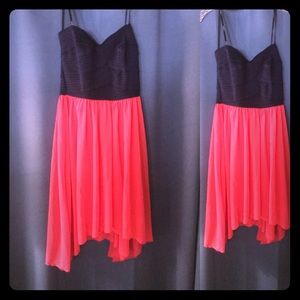 Coral and Navy High-Low Dress
